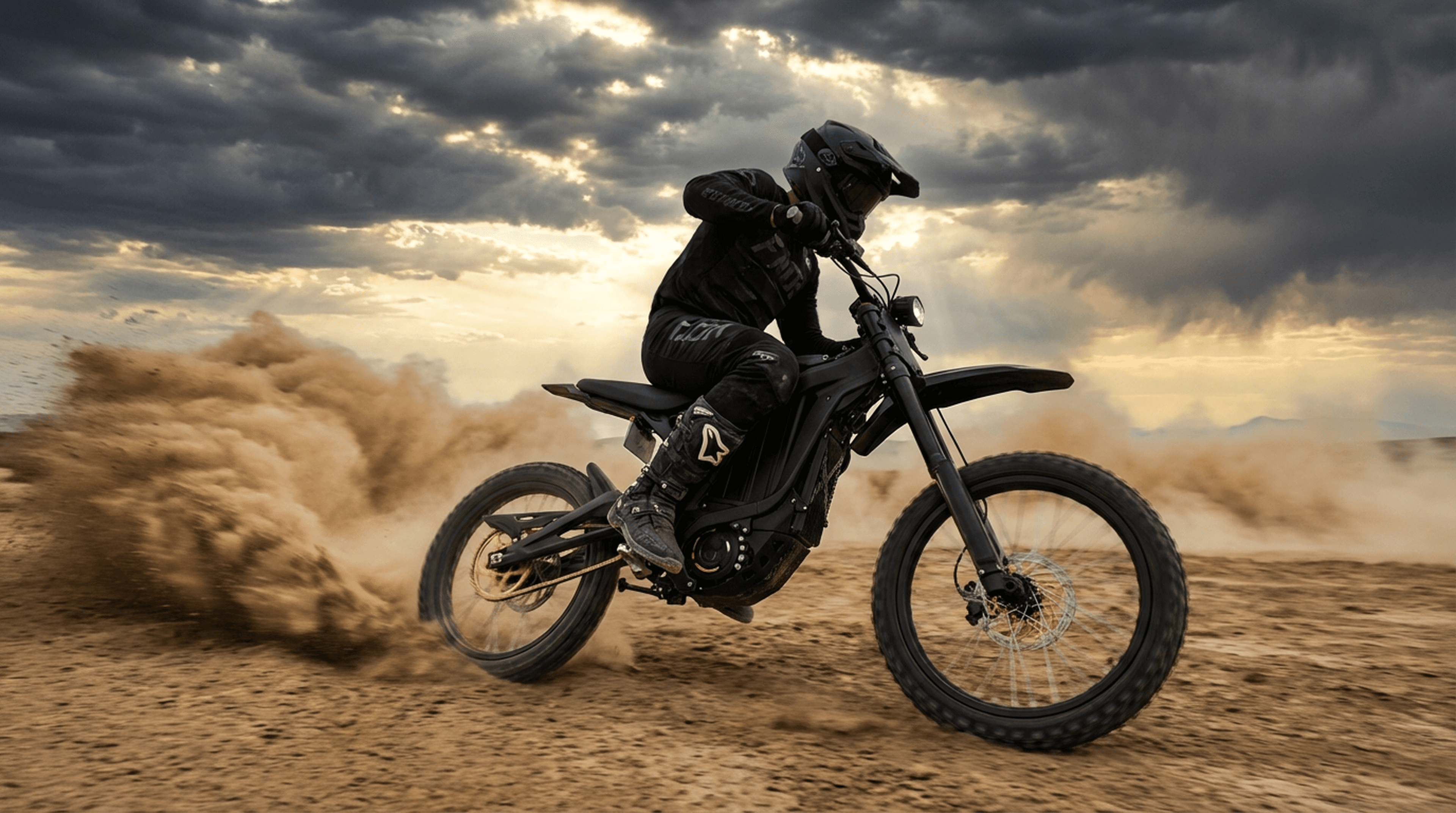 E Ride Pro SS 3.0 blasting through desert trail with roost tail