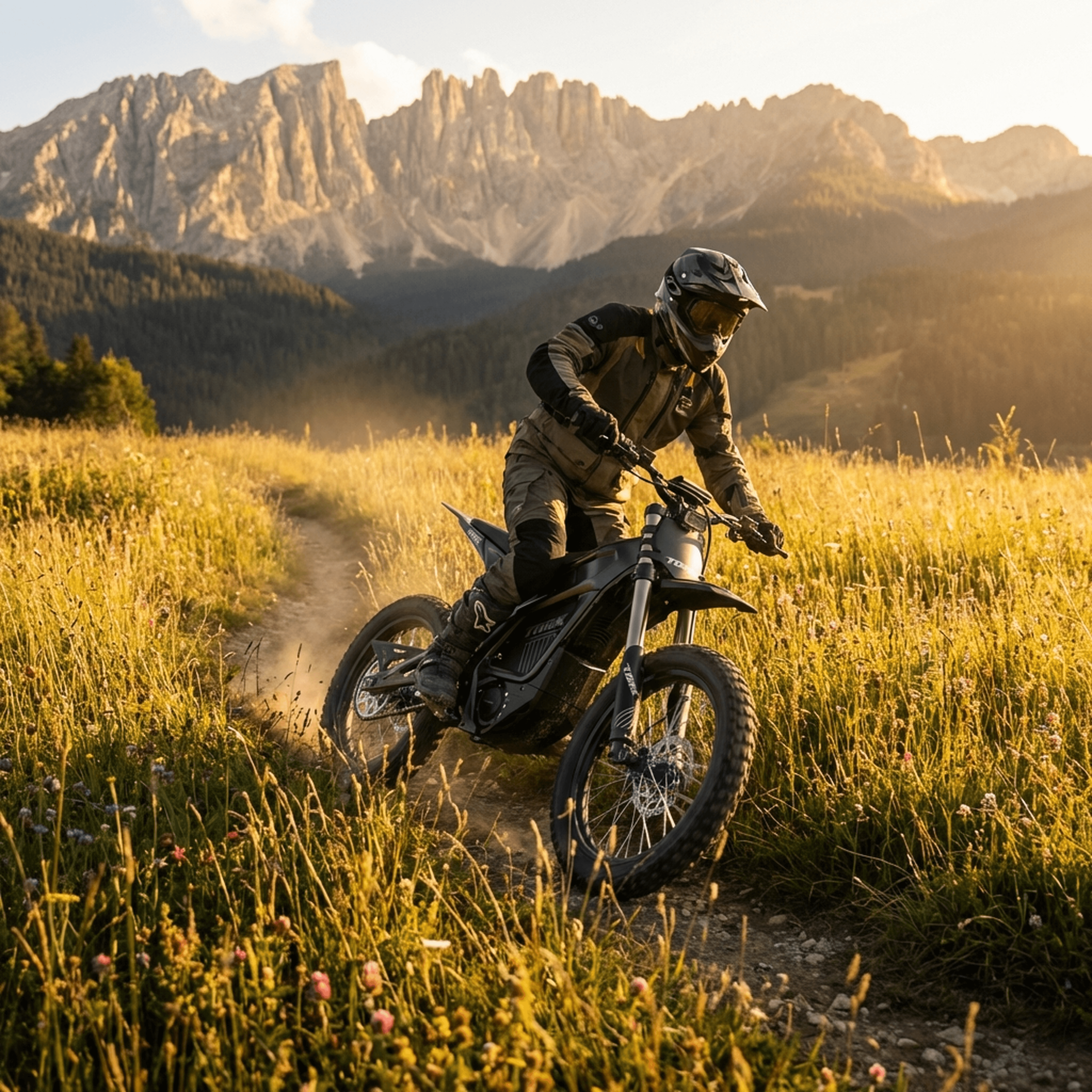 Tork Pro-Sport riding through a golden meadow